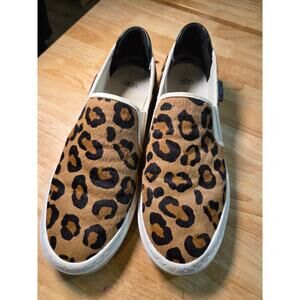 Ugg Cowhide Leather Leopard Animal Print Slide On Sneakers Size 10 Rubber Sole